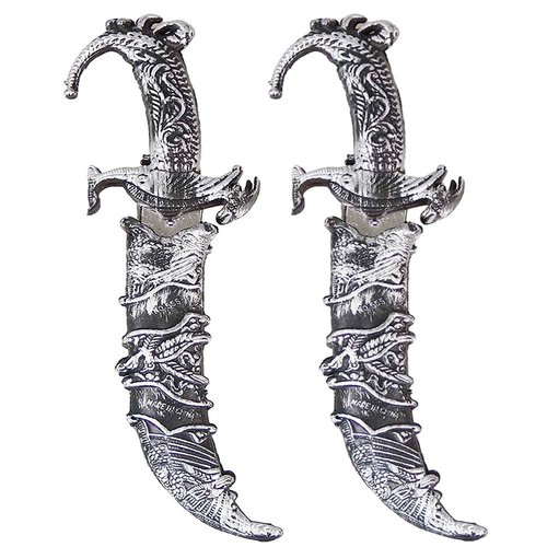 Lanxitown 2 Pcs Plastic Dagger Fake Knife Pirate Sword for Pirate Costume Accessories Prop Knife with Sheath Toy Knife Plastic Sword (Grey)