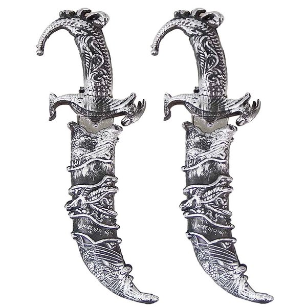 Lanxitown 2 Pcs Plastic Dagger Fake Knife Pirate Sword for Pirate Costume Accessories Prop Knife with Sheath Toy Knife Plastic Sword (Grey)