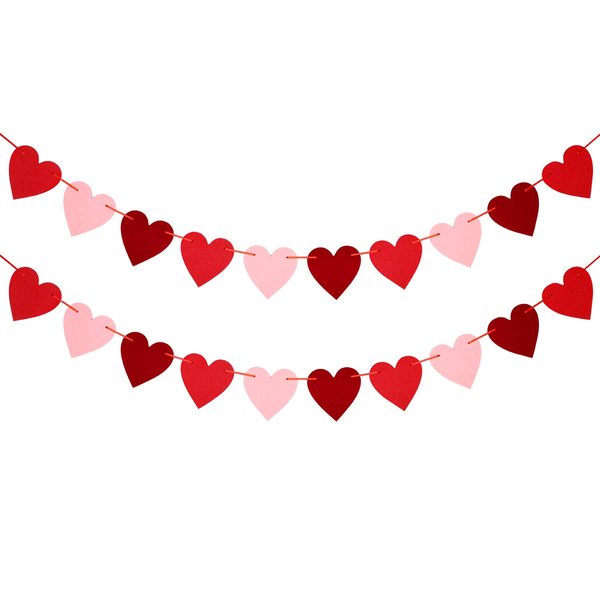 Valentines Day Felt Heart Garland Valentine's Day Felt Heart Banner Decorations for Happy Valentine’s Day Party Decorations Valentines Wedding Anniversary Party Supplies (Red,Pink and Dark Red)