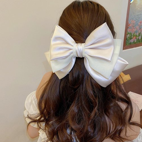 Wiwpar Big Satin Bow Barrette Hair Clips Satin Solid Bow Hair Clips Bow Hair Pins Accessories for Party Wedding French Barrette Hair Clip for Women Girls Brides (White)
