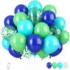 Blue and Green Balloons, 35pcs Blue and Green Birthday Balloons, Green Confetti Balloons Blue Green Latex Balloons for Boys Birthday Baby Shower Dinosaur Theme Party Supplies