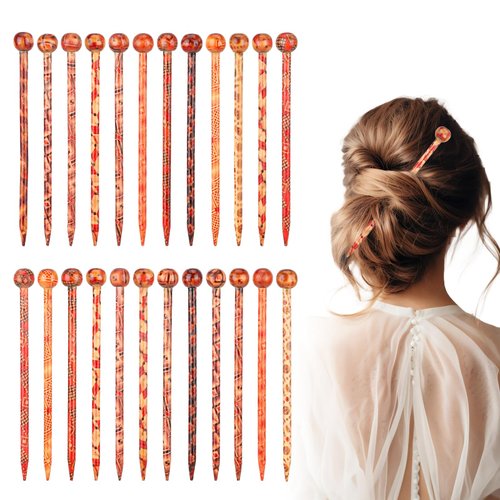 KALIONE 24 Pieces Vintage Wood Hair Sticks, 12Styles Boho Wooden Hair Pins Chinese Japanese Hair Chopsticks Long Hair Decorative Pins Retro Hair Styling Forks for Women Girls Men Bun Holders Accessory