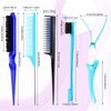 8 Pcs Teasing Brush Set Edge Brush Comb with Hair Clips Grooming Hair Styling Comb Teasing Dual Edges Hair Brush Triple Teasing Comb Sturdy Rat Tail Comb for Women Girls Kids Hair Stylists (Blue)