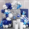 Navy Blue Balloon Arch Kit, Navy Blue Silver White Metallic Latex Balloons Garland Kit with 4D Silver Star Foil Balloons for Graduation Birthday Baby Shower Party Supplies Decorations