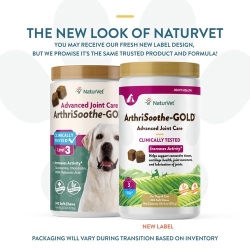 NaturVet Arthrisoothe Glucosamine for Dogs – Dog Supplement with Glucosamine, MSM, Chondroitin & Hyaluronic Acid – ArthriGold Level 3 – 240 Soft Chews