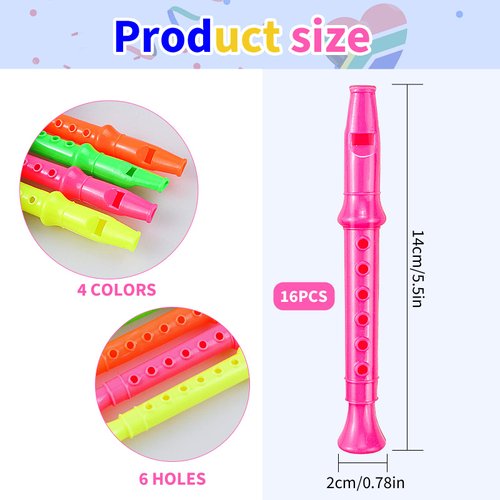 Etmact 5.5 Inches Plastic Recorders - Pack of 12 - Mixed Color Plastic Flute Musical Instruments Toy for Kid Party Favors, Bag Stuffers Gift Musical Instrument Party Favor Bags Party Favors for Kids