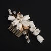 BERYUAN Wedding Gold Leaf Flower Hair Comb Pearls Flower Hair Side Comb White Flowers Leaf Wedding Headpiece Gold Wedding Headpiece Vintage Wedding Hair Comb for Brides Bridesmaid