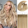 Lacer Tape in Hair Extensions Human Hair 14 Inch Natural Weft #8 Light Brown Fading to #12 Light Brown with #60 Platinum Blonde Double Sided Extensions Human Hair 50g 20pcs