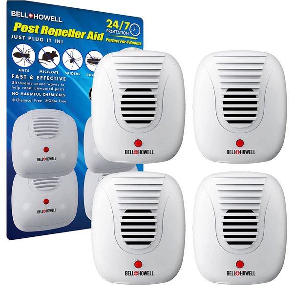 Bell + Howell Ultrasonic Pest Repeller Home Kit (Pack of 4), Ultrasonic Pest Repeller, Pest Repellent for Home, Bedroom, Office, Kitchen, Warehouse, Hotel