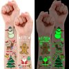 Partywind Luminous Christmas Temporary Tattoos for Party Decorations, Glow Christmas Stocking Stuffers for Kids Party Favors Supplies, Xmas Holiday Stickers for Kids Boys Girls - 4 Sheets
