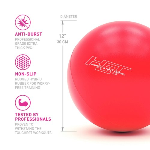 H.G.T Workout Ball - Pilates Ball - Barre Ball - Punching Ball - Mini Exercise Ball - Gym Ball - 12 Inch Exercise Ball - Home Gym Bundle with Ball Exercise - Yoga Exercise Ball Flex Ball - Red
