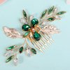 Green Wedding Hair Pieces for Brides Hair Comb for Bride Crystal Bridal Hair Side Comb Rhinestone Hair Accessories for Prom Party (Green-A)