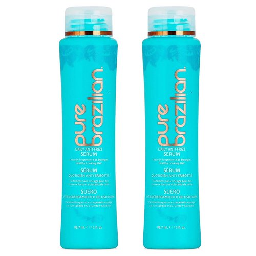 Pure Brazilian Anti-frizz Daily Leave-in Serum - Strengthening Hair Treatment Formulated to Fortify and Protect Your Hair From Heat & UVA/UVB Pack Of 2 (13.5 Ounce / 400 Milliliter)