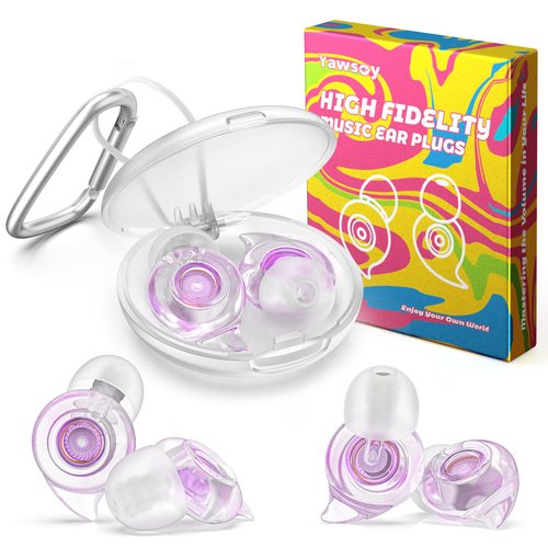 Concert Ear Plugs, 2 Pairs High Fidelity Ear Plugs for Noise Reduction with Acoustic Filter, 24dB Silicone Ear Plugs for Concerts, Festival, Nightclub, DJs, Musicians, Noisy Workplace(Purple)