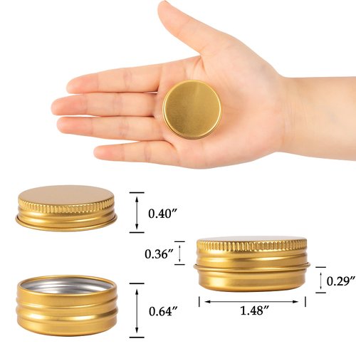 0.5 oz Screw Top Aluminum Tin Jar with Screw Lid and Blank Labels (Gold - Pack of 32)