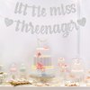 MonMon & Craft Little Miss Threenager Banner/Children Girl 3rd Birthday Party/Hello Three Sign/Little Girl Three Years Old Birthday Party Decorations - Silver Glitter