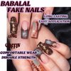 BABALAL Square Press on Nails Long Fake Nails French Tip Glue on Nails Brown Chrome Acrylic Nails 3d Water Wave Design Squoval Stick on False Nails 24Pcs Y2k Manicure Nails for Women and Girls