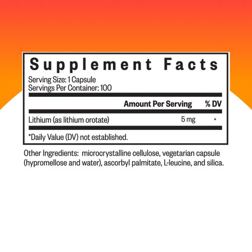 Seeking Health Lithium Orotate - Mineral Supplement Supports Brain Health & Memory - Non-GMO & Gluten-Free Formula with Low Serving of Lithium - 5 mg, 100 Capsules