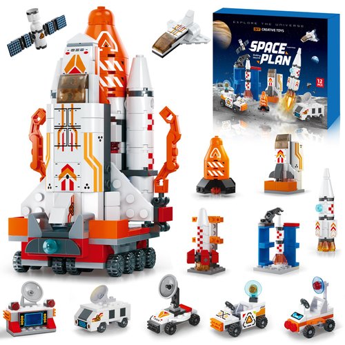 DIYDEC 12 in 1 Space Building Blocks Mini Shuttle Exploration Building Brick Sets Aerospace Rocket Toy Stacking Blocks for Christmas Party Favor Kids Adults Classroom Prizes Supplies