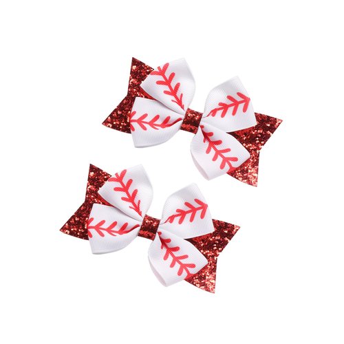 Baseball Hair Clips Bow Sports Bow Hair Barrettes Clips Girls Baseball Bow Hair Pin BBG65 (B2-Set 2 Pcs)