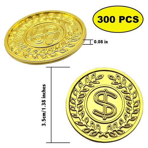 Oisinlas 300 Pcs Plastic Pirate Gold Coins Set Fake St. Patricks Coin Toys for Play Treasure Hunt Game, Pirate Theme Props Decorations,Party Favors Supplies, Classroom Reward, Prizes for Kids