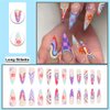 BAOYAALIN Press on Nails Stiletto Fake Nails Long Almond with Exquisite Flower Rainbow Design Acrylic Glue on Nails for Women Girls Full Cover Artificial False Stick on Nail for Daily/Wedding 24Pcs