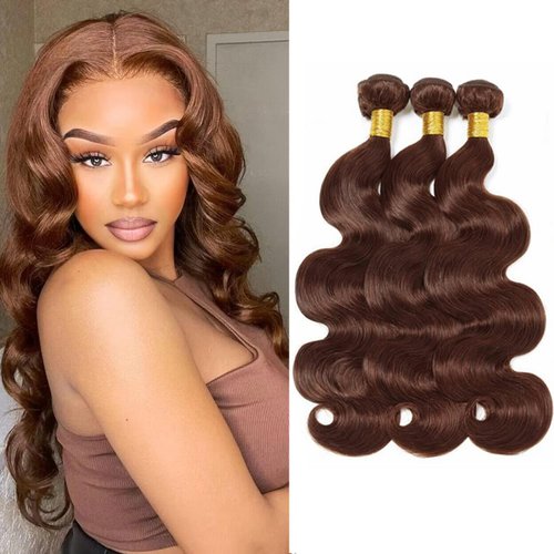 Body Wave Bundles Human Hair - 12A Brazilian Virgin Human Hair Bundles Double Weft Weave 100G Body Wave 3 Bundles Unprocessed Weave Bundles Human Hair (14 16 18 Inch, 4 Medium Brown Body Wave)