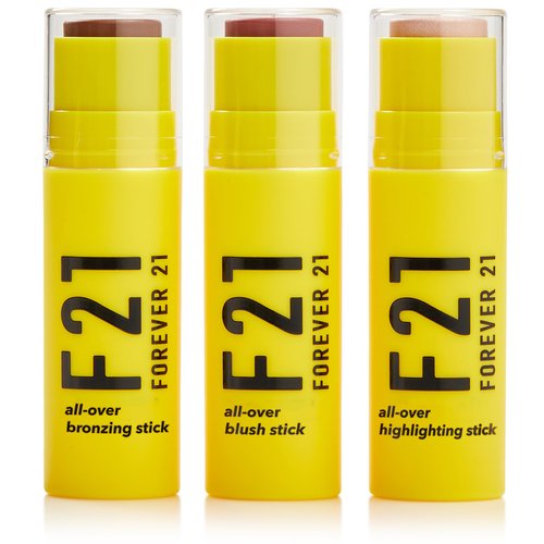 Forever 21 F21 Beauty All Over Sticks, Set of 3 Medium Shades w. Bronzer Stick (Mocha), Blush Stick (Rose Glow), Highlighter Stick (Rosebud), Multi-Use Makeup Trio for Face, Cheeks, Contour & Sculp