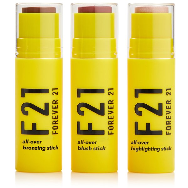 Forever 21 F21 Beauty All Over Sticks, Set of 3 Medium Shades w. Bronzer Stick (Mocha), Blush Stick (Rose Glow), Highlighter Stick (Rosebud), Multi-Use Makeup Trio for Face, Cheeks, Contour & Sculp