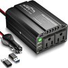 300W Power Inverter for Vehicles DC 12V to 110V AC Car Plug Adapter Outlet Converter with 4.8A Dual USB & USB-C Car Charger Adapter for Laptop - Black