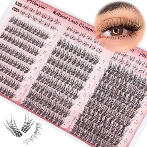 Focipeysa Lash Clusters Natural Eyelash Extensions C Curl Individual Lash Extensions 10-14mm Mix Length Eyelash Clusters Soft Reusable DIY Clusters Eyelash with Thin Natural Lash Band (276pcs C Curl)