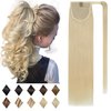 SEGO Ponytail Extension Human Hair 100% Real Human Hair Clip In Wrap Around Long Straight Ponytail With Magic Paste Pony Hairpieces for Women -16 Inch 80g 613 Bleach Blonde