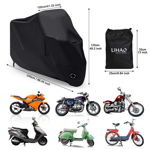 LIHAO Waterproof Motorcycle Cover Shelter Rain UV All Weather Protection