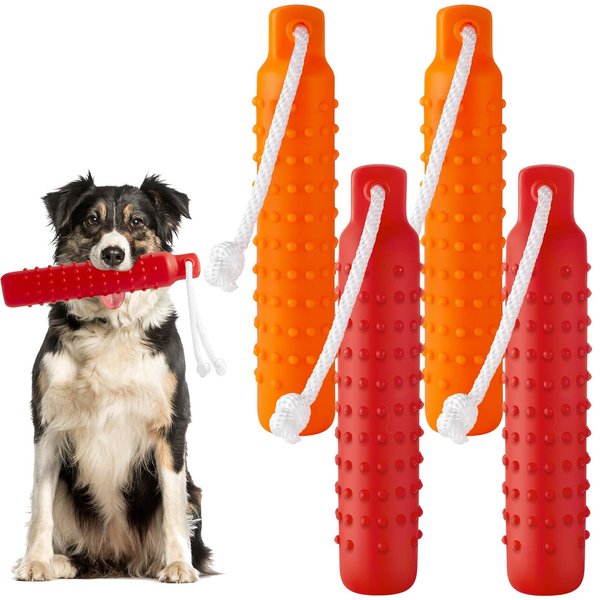 Blueweenly 4 Pcs Dog Training Bumper with Throw Rope 11 x 2 Inch Dog Retriever Training Dummy Dog Toys Standard Size Duck Dog Hunting Training Tool for Hunting and Sporting Dogs (Orange and Red)