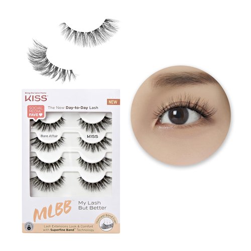 KISS My Lash But Better Fake Eyelashes Multipack – Bare Affair, 4-Pair Pack, Invisible, Lightweight, Reusable, Contact Lens Friendly, Voluminous, Comfortable | 8 Total