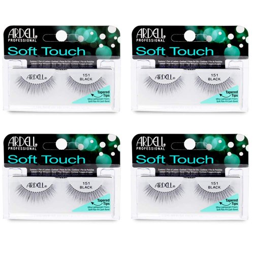 Ardell Soft Touch Lashes – Natural-Looking, Tapered Tip False Eyelashes, Full Volume, Easy Application, 151 Black (4 Pack)