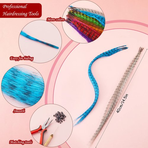 Xinnun 52 Pcs Colored Hair Feathers Extension Kit Women Christmas Party Cosplay 13 Colors Long Straight Synthetic Hair Feather 200 Silicone Lined Micro Ring Crochet Hook Hair Extension Remover Plier