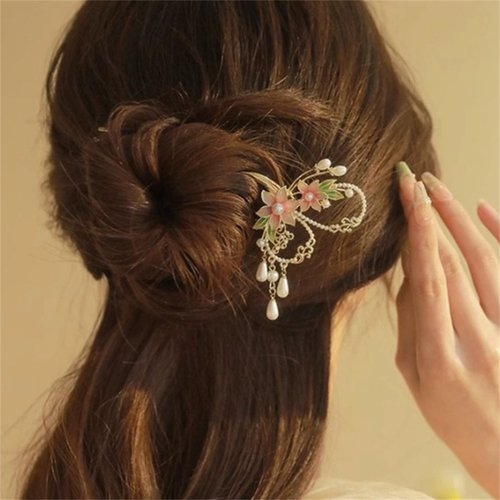Metal Flower Hair Stick,2 PCS Floral Hairpin Hair Chopsticks Hair Clip Chignon Pin Hair Decor Hair Accessories for Women Girls 036