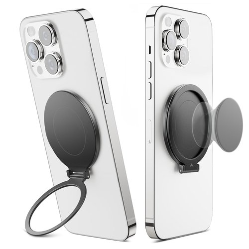 SUPERONE Magnetic Base R Stand for PopSockets, Removable for MagSafe Phone Grip Phone Kickstand [Vertical Viewing] Compatible with iPhone 16/15/14/13/12 Series & MagSafe Cases, Black