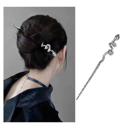 Iaceble Punk Snake Hair Stick Hairpin Silver Snake Hair Pins Metal Snake Hair Fork Sticks Long Snake Shape Hairpins Hair Chopsticks Decorative Hair Accessories for Women and Girls Headdress
