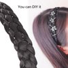 Fumwase 5 Strands Synthetic Hair Braided Headbands Stretch Elastic Classic Chunky Wide Plaited Hair Braids Braid Band Boho Black Headband for Women Girls Women's Padded Wig Beauty Accessories (Black)