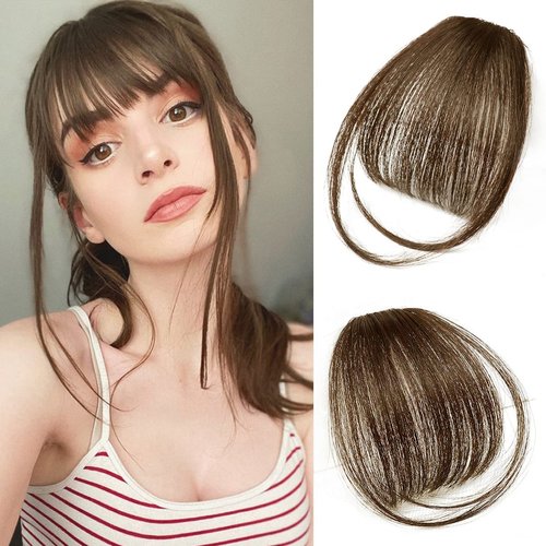 HAIRCUBE Bangs Hair 100% Human Hair Wispy Bangs, Hair Clip in Bangs, Fringe with Temples, Hairpieces for Women, Clip on Air Bangs, Hair Extension for Daily Wear Light brown 6#