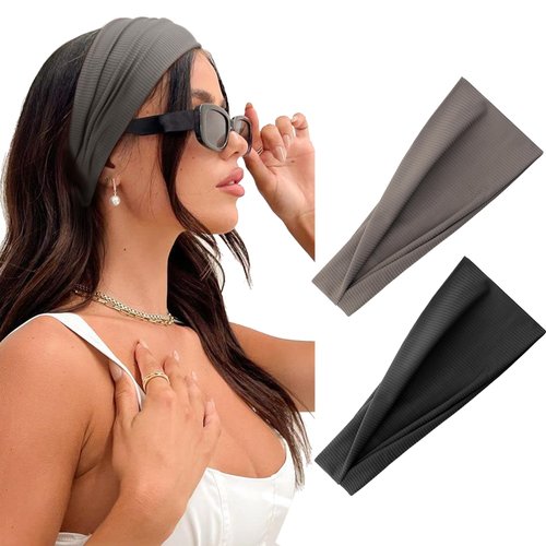 DRESHOW Yoga Sports Headbands for Women Elastic Non-Slip Headbands Workout Running Hair Bands 2 Pack