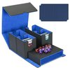MTG Deck Box with Dice Tray, 5 in 1 Commander Deck Box Fits 840+ Sleeveless Cards, Leather Magnetic Deck Box MTG, Detachable Deck Box TCG CCG YuGiOh, Trading Card Deck Box with 8 Dividers (Black&Blue)