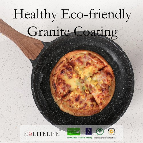 ESLITE LIFE 9.5 Inch Nonstick Skillet Frying Pan Egg Omelette Pan, Healthy Granite Coating Cookware Compatible with All Stovetops (Gas, Electric & Induction), PFOA Free