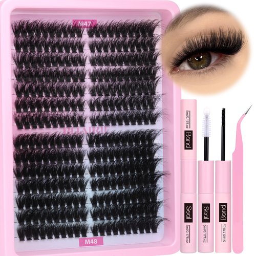 Lash Extension Kit Fluffy Lash Clusters Kit 280pcs Volume Eyelash Extension Kit 100D/150D 2 Styles Eyelash Clusters Kit Bond and Seal Lash Glue with Tweezers Thick Individual Lashes Kit by Ruairie