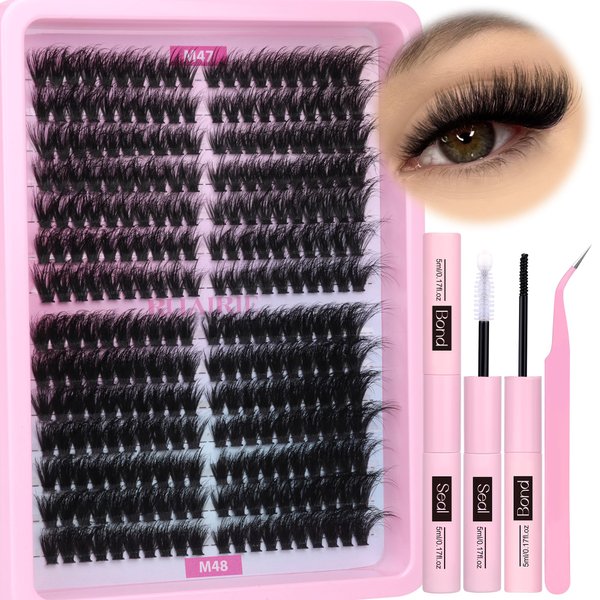 Lash Extension Kit Fluffy Lash Clusters Kit 280pcs Volume Eyelash Extension Kit 100D/150D 2 Styles Eyelash Clusters Kit Bond and Seal Lash Glue with Tweezers Thick Individual Lashes Kit by Ruairie