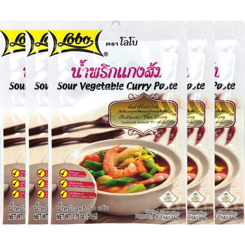 Lobo Sour Vegetable Curry Paste Thai Herbal Food 50 G (1.76 Oz) X 5 Bags