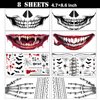 8Pcs Skeleton Face Tattoo Halloween Accessories，Halloween Tattoos Ghost Face Temporary Tattoo,Halloween Make Up Halloween Face Tattoos Stickers Zombie Makeup Kit (B-skeleton+zombie face tattoo)