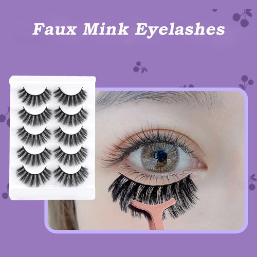 Akara 5 Pairs Wispy Lashes, Faux Mink Lashes Natural Look, Fluffy Volume Soft False Eyelashes,100% Handmade 3D Lashes Kit Cat Eye Lashes